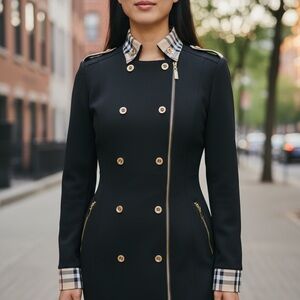 Chic Black Double-Breasted Mini Dress with Gold Accents